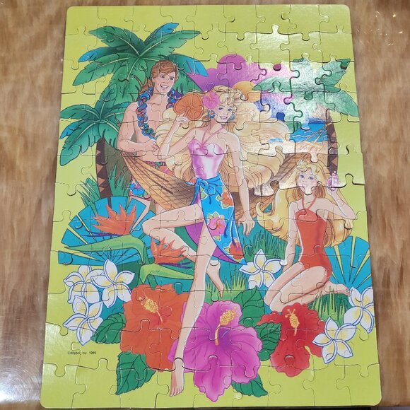 Vintage 1989 Barbie Tropical Puzzle 100 Pc Mattel Hawaii Island Theme Complete - Picture 2 of 10